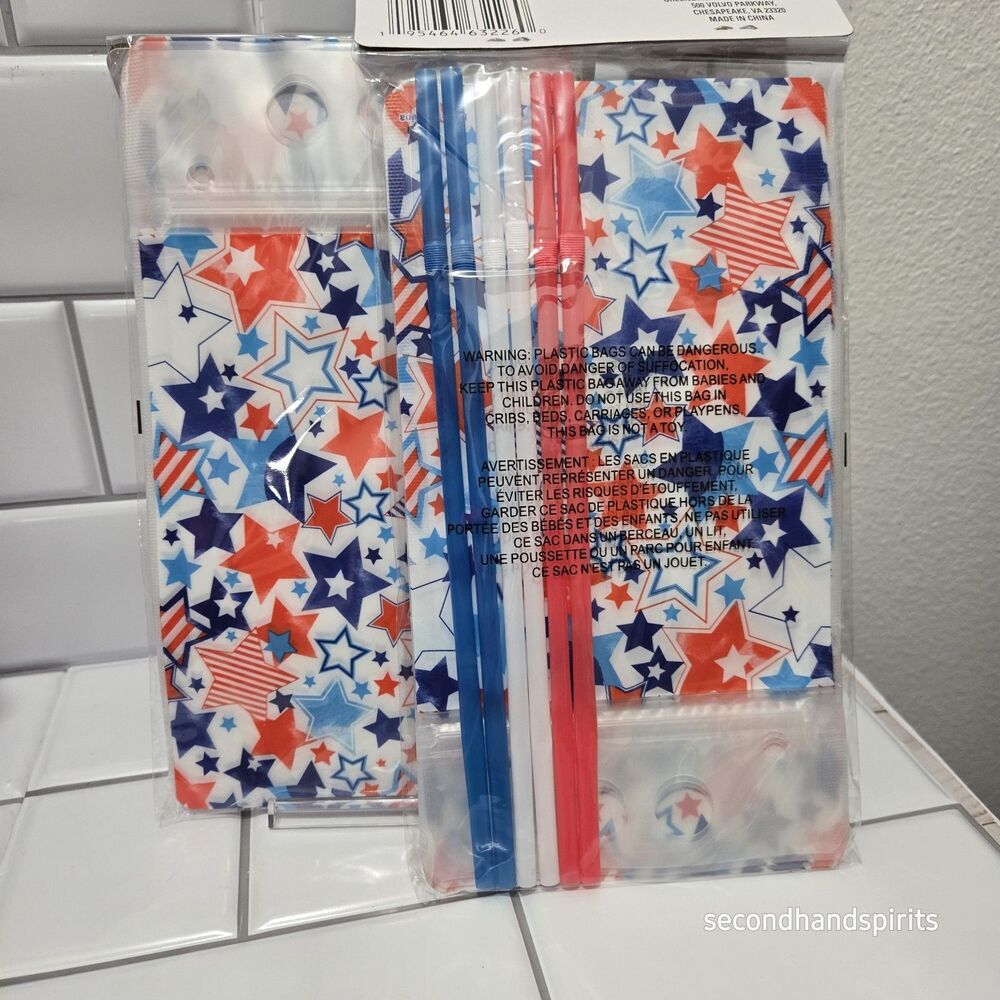 Red White Blue Patriotic  Reclosable Zipper Stand-up Drink /Juice Pouch 12 pcs